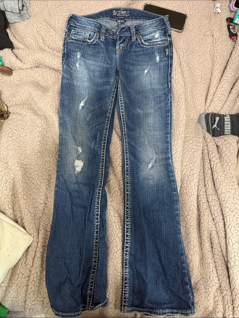 Women’s Distressed Blue Bootcut Jeans